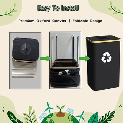 Recycling Bin for Kitchen Indoor Home, Large 26 Gallon 100L Recycle Bin with Lid Removeable Reusable Inner Bag Bottle Can Glass Waste Plastice Stickers,Black