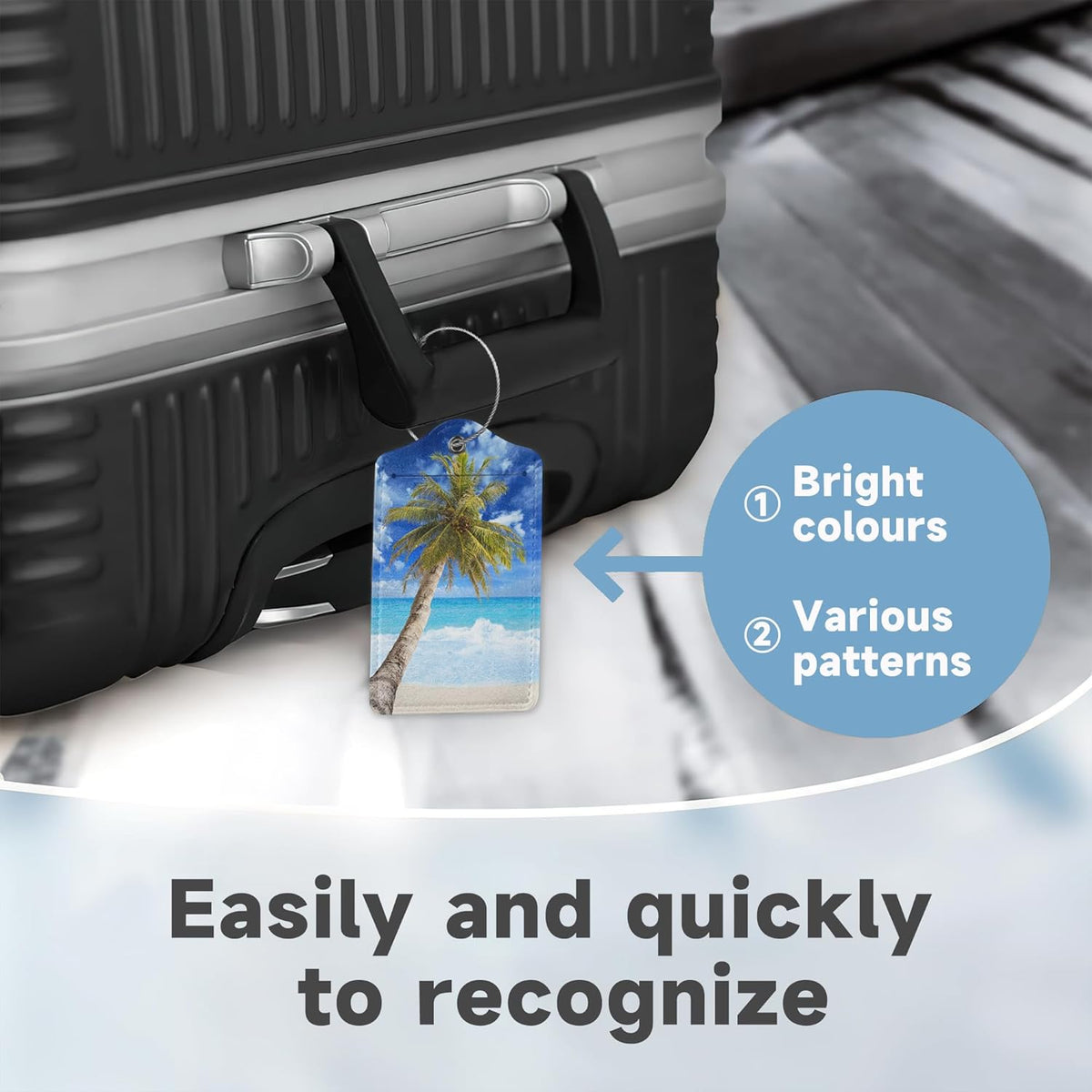 Beach Sea Luggage Tags for Suitcases,2 Pack Coconut Palm Tree Luggage Tag,Leather Stainless Steel Loop Label Tag for Women Men Girls Travel Bag Suitcase