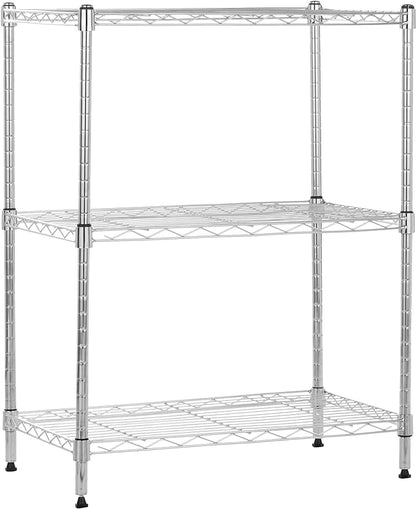 Amazon Basics 3-Shelf Adjustable Heavy Duty Steel Wire Rack Storage Shelving Organizer for Kitchen, Garage, 23.2" L x 13.4" W x 30" H, Chrome