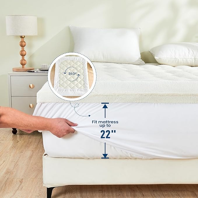 Mattress Topper Twin for Back Pain Thick Mattress Pad Cover Sherpa Plush Pillow Top Down Alternative Fill Mattress Cover with 8-22 Inch Deep Pocket