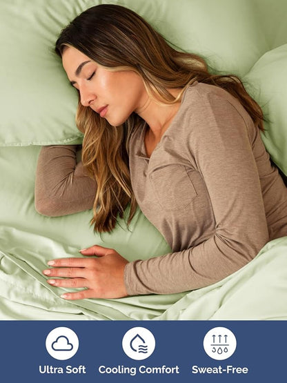 Extra Deep Pocket Queen Sheet Set - 4 Piece Breathable & Cooling Bed Sheets - Hotel Luxury Sheet Set - Soft, Wrinkle Free and Comfy - Fits Extra Deep Mattresses - Deep Pocket Light Sage Green Sheets