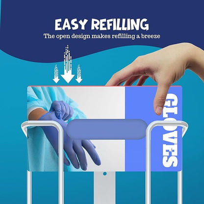 Disposable Glove and Facial Tissue Wire Rack, Dispenser, Wall Mount Design With Mounting Accessories Included, White Durable Metal Organizer Glove Dispenser for Home, Lab, Office and Food Service