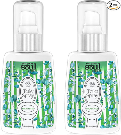 Toilet Spray, Eucalyptus, Bathroom Odor Deodorizer, 2Oz Each Travel Size Air Freshener, 2 Count