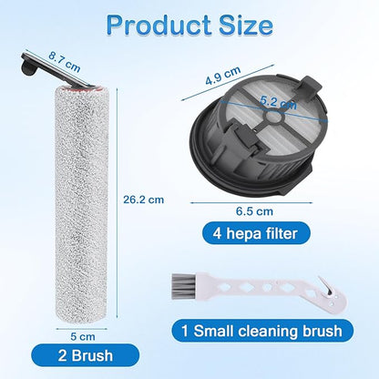 Roller Brush and Filter Replacement Compatible with Dreame H14, H14 Pro Vacuum Cleaner, Replaces Part Include 2 Rollers and 4 Hepa Filters