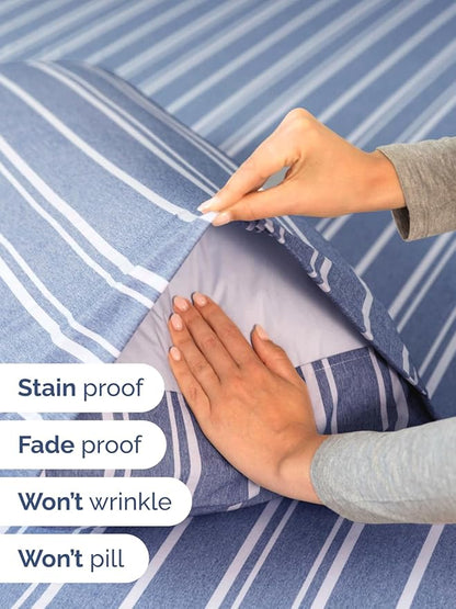 Extra Deep Pocket King Sheets - 4 Piece Breathable & Cooling Bed Sheets - Hotel Luxury Bed Sheet Set - Soft, Wrinkle Free & Comfy - Easily Fits Extra Deep Mattresses - Deep Pocket Blue Striped Sheets