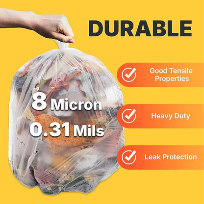12-16 Gallon Trash Bags, 8 Micron High Density Garbage Can Liners Bulk, 24" x 33", Natural Clear, 1000 Count