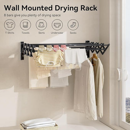 APEXCHASER Clothes Drying Rack Wall Mount, Laundry Drying Rack, Accordion Collapsible Clothes Airer, Towel Racks for Bathroom Balcony Laundry Room Wall Mounted, Drying Rack for Clothing, Black
