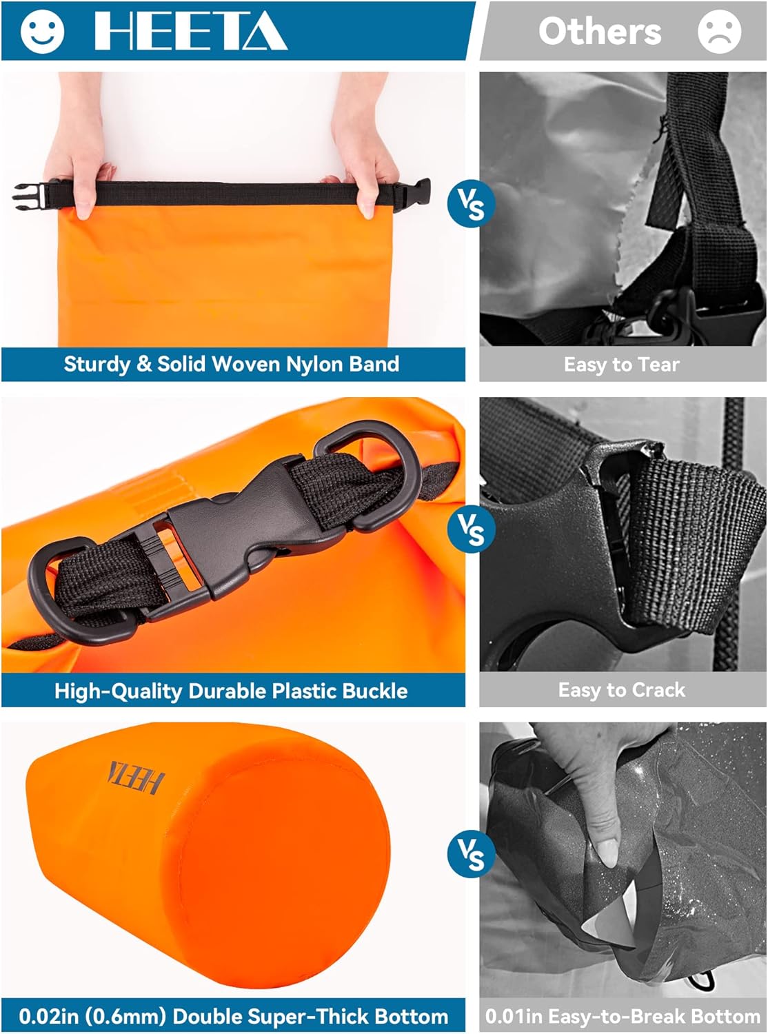 HEETA Waterproof Dry Bag for Women Men(Upgraded Version) 5L/10L/20L/30L/40L Roll Top Lightweight Dry Storage Bag Backpack with Emergency Whistle for Travel, Swimming, Boating, Kayaking, Camping, Beach