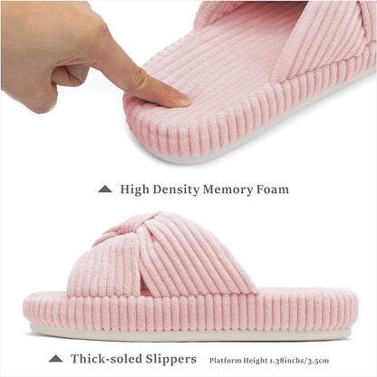 Chantomoo Slippers for Women Memory Foam House Bedroom Corduroy Bow Crossbands Slide Slipper Shoes Comfy Trendy Gift Slippers