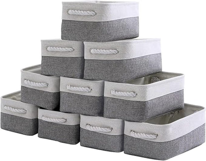 Storage Baskets 12x8x5 inch 10 Pack Fabric Baskets Foldable Storage Bins Decorative Baskets cloth storage baskets Storage Foldable Storage Bin with Rope