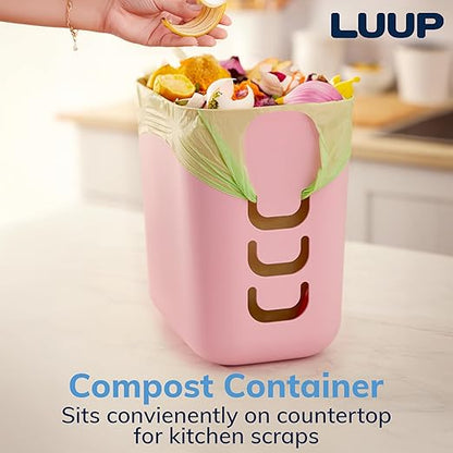 STORi Luup Bathroom Wastebasket, Secure Grocery Bags, Plastic Garbage Container for Vanity, Laundry Room, Kitchen, Office, 2.5 Gallon, Pink, Made in USA