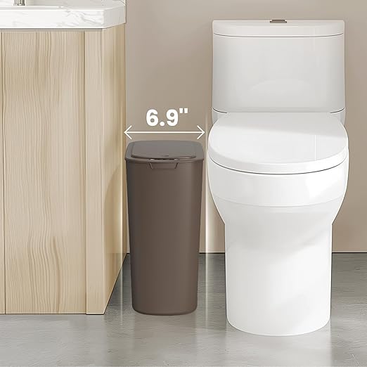 Cesun Motion Sensor Trash Can, 5 Gallon Automatic Bathroom Garbage Can with Lid, Touchless Smart Plastic Slim Wastebasket for Bathroom, Office, rv, Bedroom, Living Room, Brown