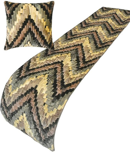 The HomeCentric King/Queen/Twin Beige Designer Queen 74"x18" Bed Runner Without Pillow Cover, Abstract, Chevron, Quilted Bed Scarf on Suede Velvet Fabric - Paramount