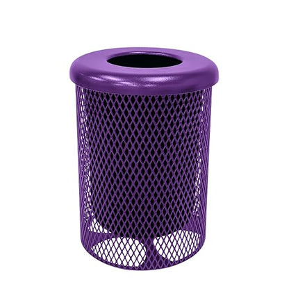COATEDOUTDOORFURNITURE RFT-TXTPUR Heavy Duty Round Trash Receptacle with Flat Top, Liner Included, 32 Gallon, Textured Purple, Made in America