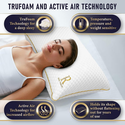 Royal Therapy 4-Pack King Memory Foam Pillow, Adjustable Shredded Pillow for Neck & Shoulder Pain Relief, Support for Back, Stomach, Side Sleepers