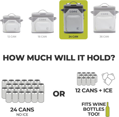 CORE Magnetic Leak Proof Soft Cooler with Waterproof Zipper | Insulated Bag Portable Ice Chest Box | Best Soft Cooler for Food & Beverages for Tailgating, Car Camping, Travel, and Family Beach Picnics
