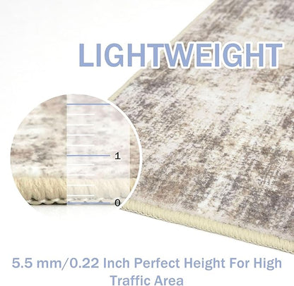 IOHOUZE Abstract Area Rugs 6x9 Ft Washable Rugs for Living Room, Non Slip Dining Room Rug Printed Faux Wool Rugs for Bedroom, Floor Carpet for Office Nursery Playroom, Beige Brown
