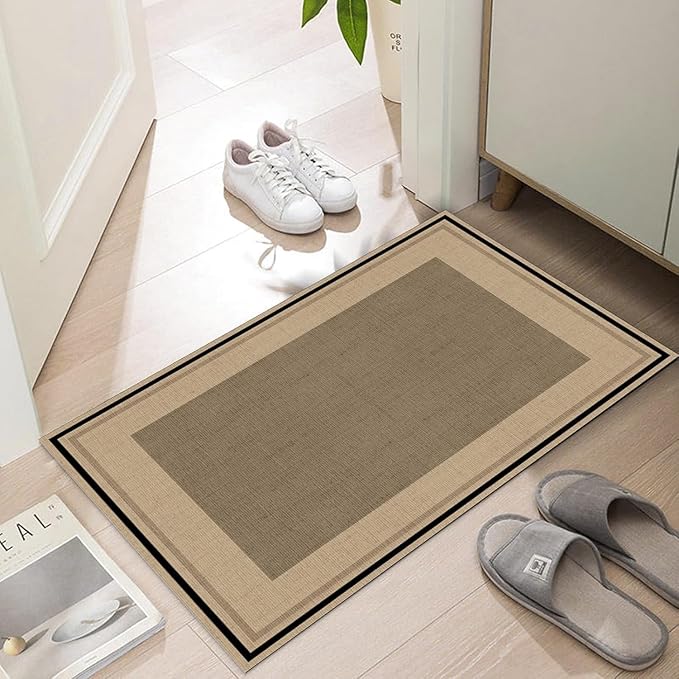 Ultra Thin Door Mat Indoor Entrance, 1/10 in Thin Door Mats for Inside Entry, Non-Slip Rubber Backing Washable Doormat, Fade Resistant, Absorbent, Low Profile Dirt Trapper, 35"X24", Brown