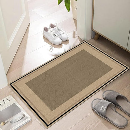 Ultra Thin Door Mat Indoor Entrance, 1/10 in Thin Door Mats for Inside Entry, Non-Slip Rubber Backing Washable Doormat, Fade Resistant, Absorbent, Low Profile Dirt Trapper, 35"X24", Brown