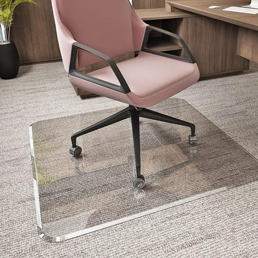 Glass Chair Mat with Exclusive Beveled Edge by Clearly Innovative 1/4” Thick Ultra-Clear Glass, Protect Your Home or Office Floor, Hardwood or Carpet (STARPHIRE, 45" by 53")