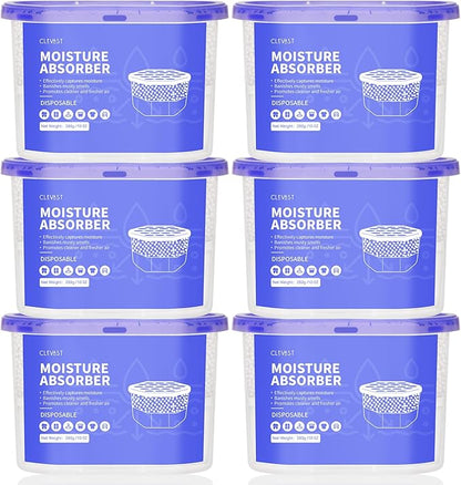 CLEVAST Moisture Absorbers Boxes, 10 OZ, 6 Pack, Dehumidifier Box for Closet, Unscented Hanging Humidity Absorber in Wardrobes, Bedrooms, Bathrooms, RV