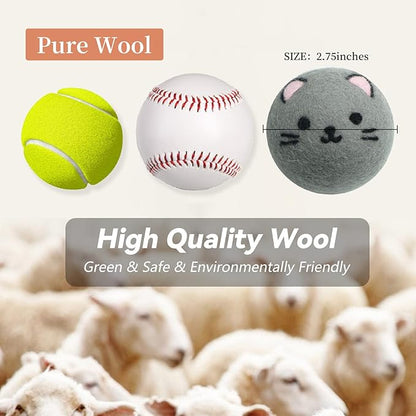 Dryer Balls Laundry Reusable - XL Wool Dryer Balls - Handmade Cute Cat Shape 6 Pack, Extra Large Dryer Balls, Shorten Drying Time, Organic Wool - Dry 1000+ Loads