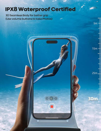 Lamicall 2PCS Waterproof Phone Pouch Floating - [Soft 3D Seamless Design] IPX8 Water Proof Cell Phone Case for Beach, Protector for iPhone, 4-7" Devices, Dry Bag Beach Essentials for Cruise Travel