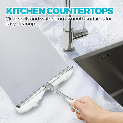 2PACK All-Purpose Shower Squeegee for Shower Doors, Tile Shower Walls, Bathroom, Window, Glass and Car Windshield, Mirrors and Kitchen-Stainless Steel, 9.8-Inch, Silver