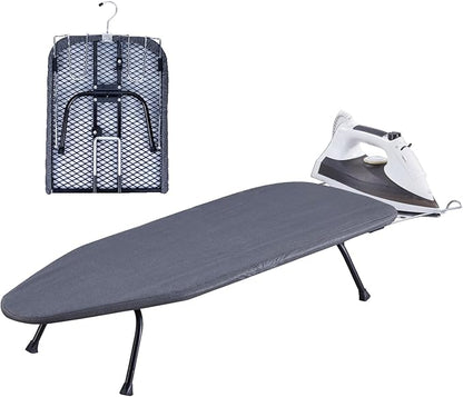 Foldable Table Top Ironing Board with Iron Rest, Portable Ironing Board Small with Heat Resistant Cotton Cover, Mini Iron Board for Small Space and Travel, 31"x12", Black