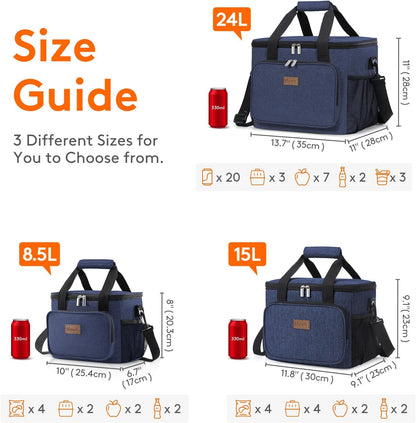 Lifewit Large Lunch Bag Insulated Lunch Box Soft Cooler Cooling Tote for Adult Men Women, Dark Blue 24-Can (15L)