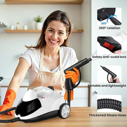 Steam Cleaner 1.5L Steamer for Cleaning Fast Heating 6-in-1 Multi-Surface with 8 Accessories UL499 Certified Portable High Pressure Steam Cleaner for Home, Car, Floors, Sofas, Tiles, Grout