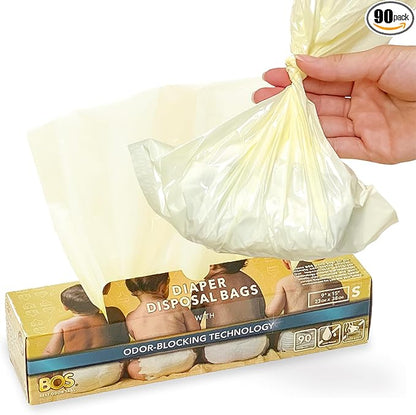 BOS, Odor-Sealing Dirty Diaper Trash Bags - Disposable Bags - Scent & Smell Free (Color: Cream Yellow) (Pack of 1)
