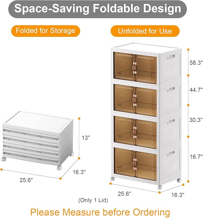 Extra Large Stackable Storage Bins with Lids & Wheels & Door, 448QT-112QT/28GAL*4Pack Foldable Collapsible Closet Organizers, Plastic containers drawers for bedroom Dorm