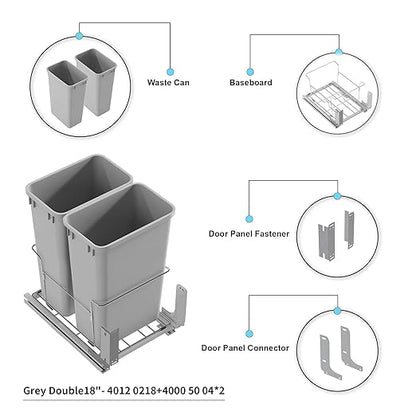 Dowell B18 Aluminum Base Wastebasket Pullout with Door Mount and Two 50Qt/13Gal Plastic Bins (4012 0218+50x2)