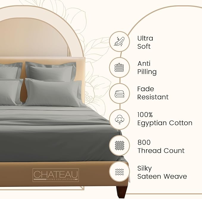 100% Cotton Sheets King Size Sheets Set, 15" Deep Pocket King Sheet Set, 800 Thread Count Sateen Weave Luxury Hotel Sheets, Naturally Cool Long Staple Egyptian Cotton, No Pilling & Shrink - Silver