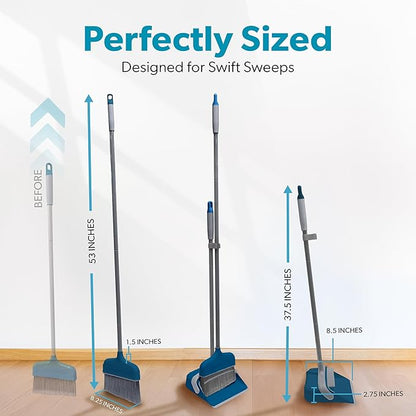 BLACK+DECKER Butler Broom & Dustpan Set - Stand-Up Design - Lightweight, Space-Saving Combo for Kitchen, Living Room, Bathroom, Lobby Floors - Home Cleaning Essential, Ocean Blue