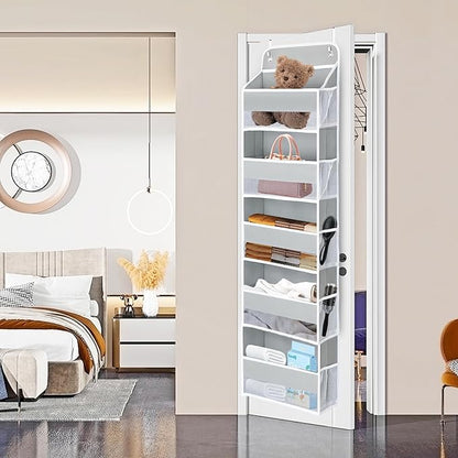 QINGUANG Over The Door Organizer,Hanging Organization And Storage, Behind Door Organizer with Side Pockets, 44 lbs Capacity,Anti Tilt, for Nursery, Bathroom, Bedroom,Dorm (5-Shelf)