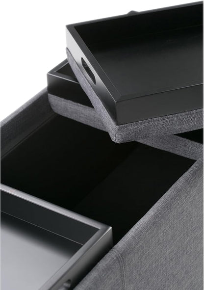 SIMPLIHOME Avalon 42 Inch Wide Contemporary Rectangle Storage Ottoman in Slate Grey Linen Look Fabric, Assembled, For the Living Room, Entryway and Family Room