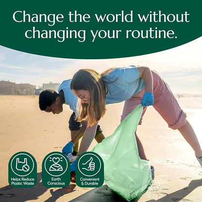 Cleanomic Compostable* 13 Gallon Trash Bags with Drawstring (2 Pack, 50 Count), BPI Certified For Kitchen Compost