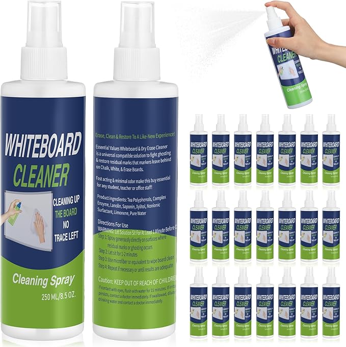 24 Pack Whiteboard Cleaner Spray Bottle 8.5oz Dry Erase Board Surface Cleaner White Board Cleaning Spray Removes Stubborn Marks from Chalkboard