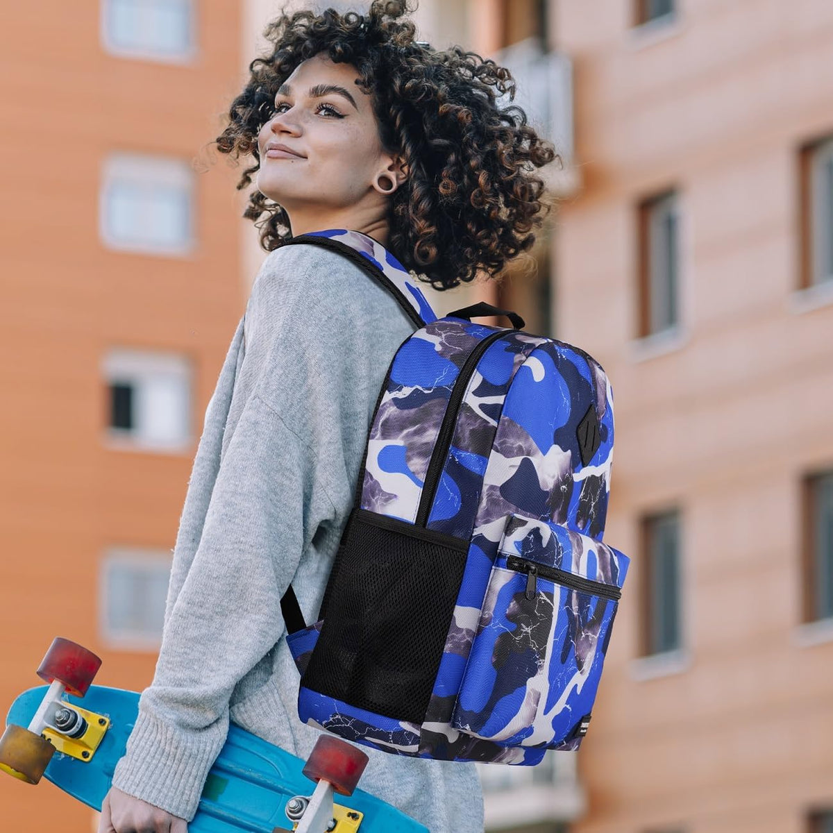 School Backpack Stone Textured,Classic Bookbag Men and Teen Boy Schoolbag with USB Charging Port for High School College Office Work Travel