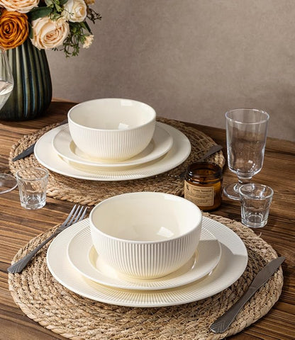 Ceramic Dinnerware Set for 6, 18-Piece Plates and Bowls Set | Lightweight