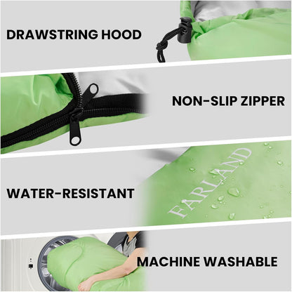 FARLAND Sleeping Bags 30℉ for Adults Teens Kids with Compression Sack Portable and Lightweight for 3-4 Season Camping, Hiking,Waterproof, Backpacking and Outdoors