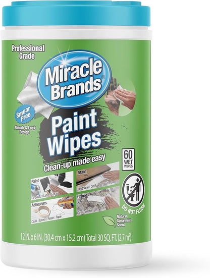MiracleWipes for Paint Prep & Cleanup, Remove Tough Grime Build-Up, Wet Paint, Caulking, Epoxy, Colorant, and more from Hands, Surfaces, & Tools - 60 Count