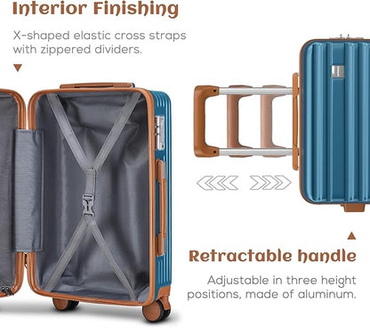 imiomo Luggage Sets 3 Piece,Expandable Hardside Suitcase Set with Spinner Wheels,Lightweight Travel Luggage set with TSA Lock（20/24/28,Blue）