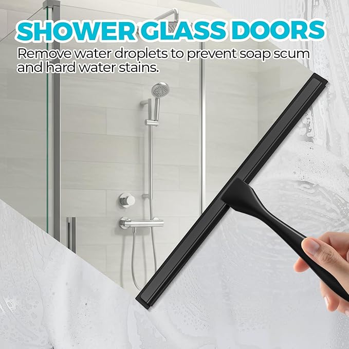 2PACK All-Purpose Shower Squeegee for Shower Doors, Tile Shower Walls, Bathroom, Window, Glass and Car Windshield, Mirrors and Kitchen-Stainless Steel, 10 Inches, Black