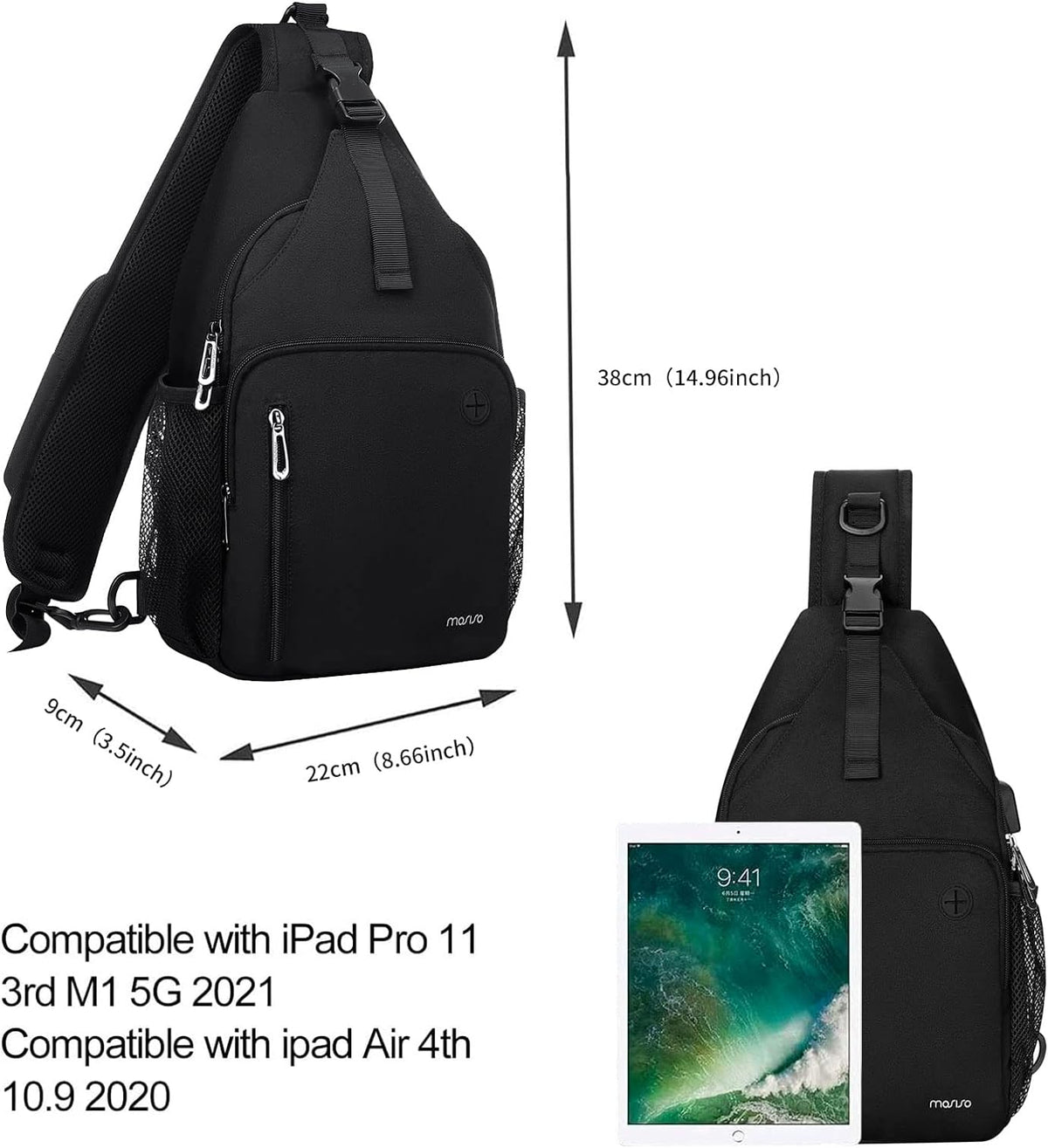 MOSISO Sling Backpack Bag, Crossbody Shoulder Bag Travel Hiking Daypack Chest Bag with Front Square Pocket&USB Charging Port
