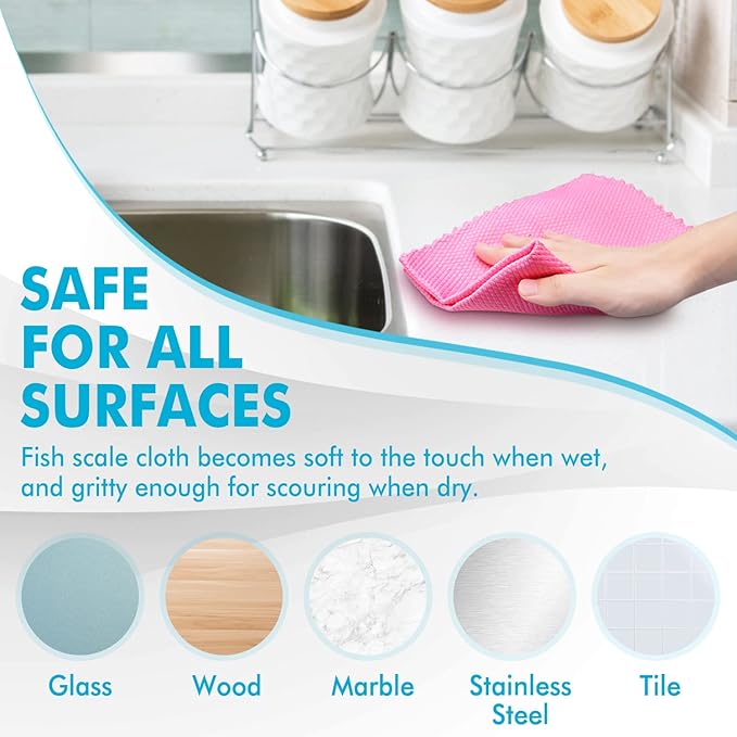 Easy Clean Fish Scale Nanoscale Dish Cloths,Streak Free Miracle Microfiber Cleaning Cloths for Kitchen,Counter,Washing Dish,Window,Mirror,Glass Lint Free Polishing Rag,All-Purpose,Reusable,Pack of 24