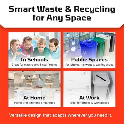 Multi Recycling Bin System with Three Stacking 6 Gallon Bins with Carrying Handles, Stackable and Compact for Offices, Homes, Garages, Businesses - (Yellow, 1 Pack)