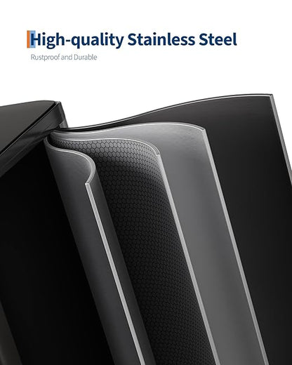 GarveeHome 2 x 10.6 gal Stainless Steel Double Trash Can with Lid for Kitchen, Large Dual Trash and Recycle Bin Combo, Step-on Kitchen Metal Garbage Cans, PP Inner Buckets, Liner Rim, Matte Black